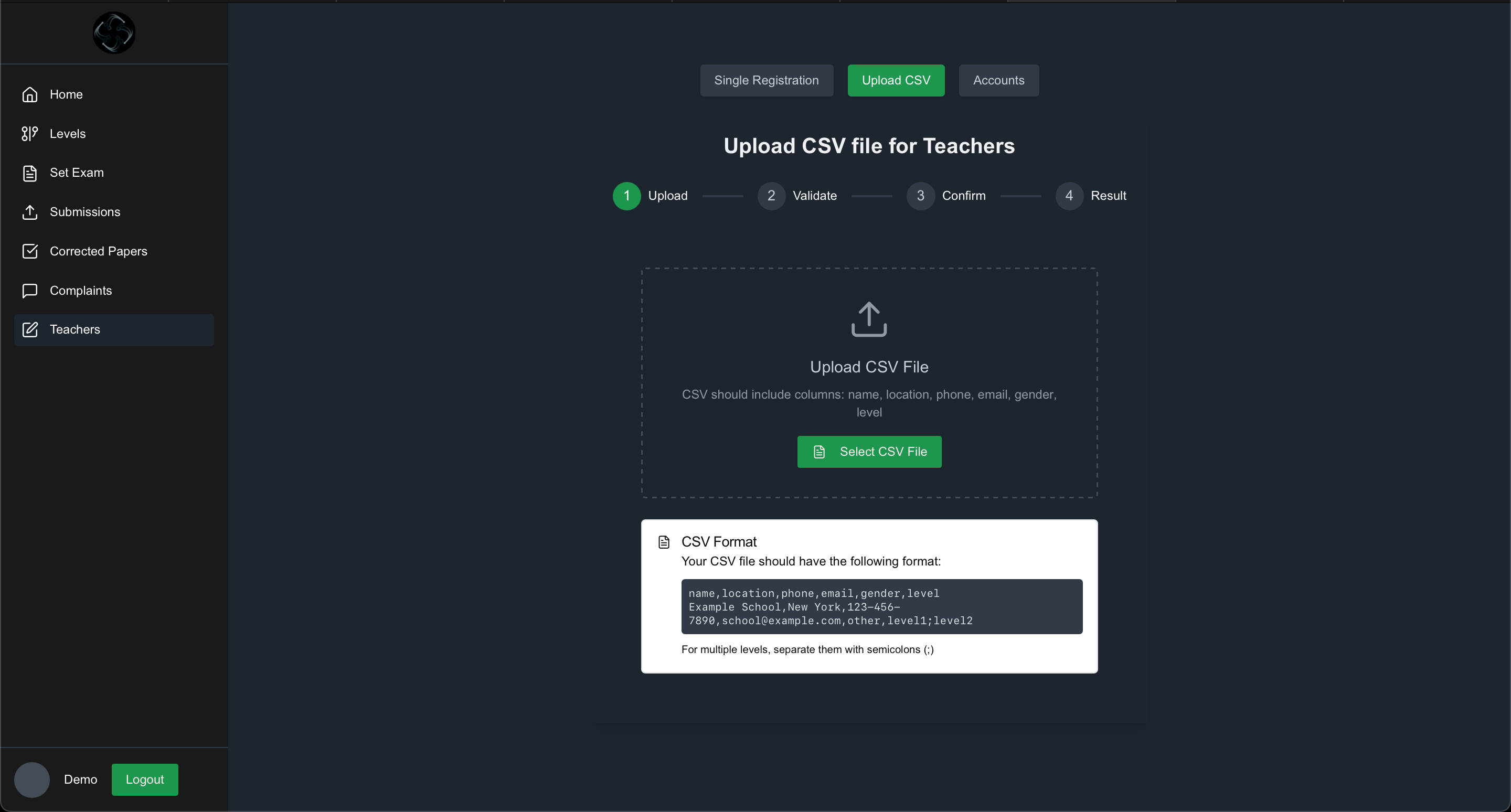 Teacher Bulk Upload Interface